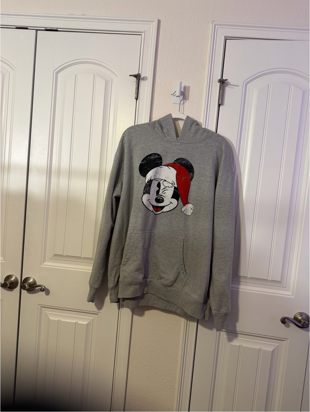 Disney Gray Crewneck Hoodie with Mickey Santa Graphic
